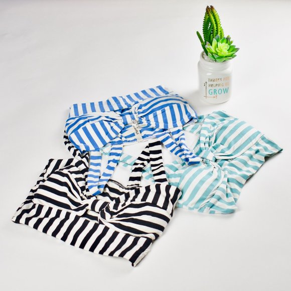 Promesa Boutique Blue and White Stripe Women's Knit Bandeau Crop Bralette - Picture 7 of 7